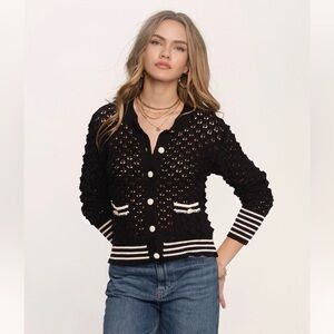Heartloom Keenan Cardi Black Knit Cardigan with Cream Accents Small